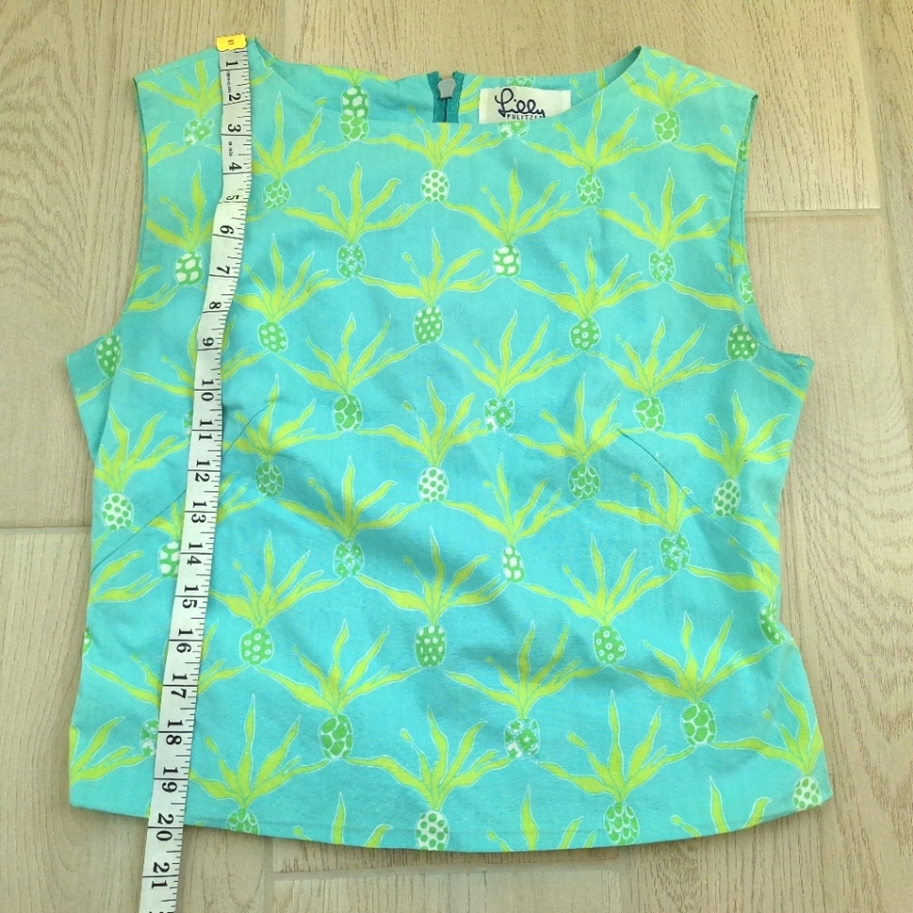 Lilly Pulitzer For Bergdorf Goodman Aqua Pineapple Print Sleeveless Top- Large - Picture 5 of 7